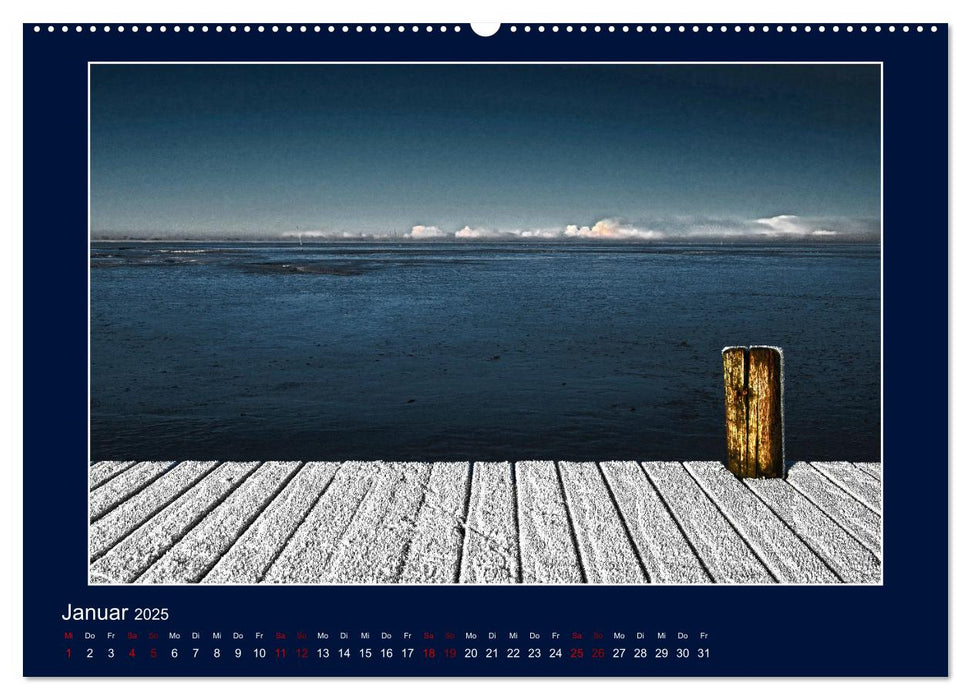 Wolken, Watt und Wellen. Fotografische Impressionen vom Jadebusen. (CALVENDO Premium Wandkalender 2025)