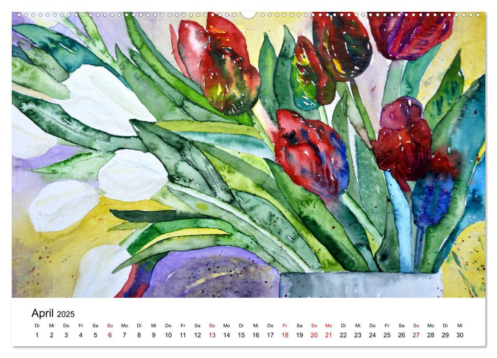 Blumen-Aquarelle (CALVENDO Premium Wandkalender 2025)