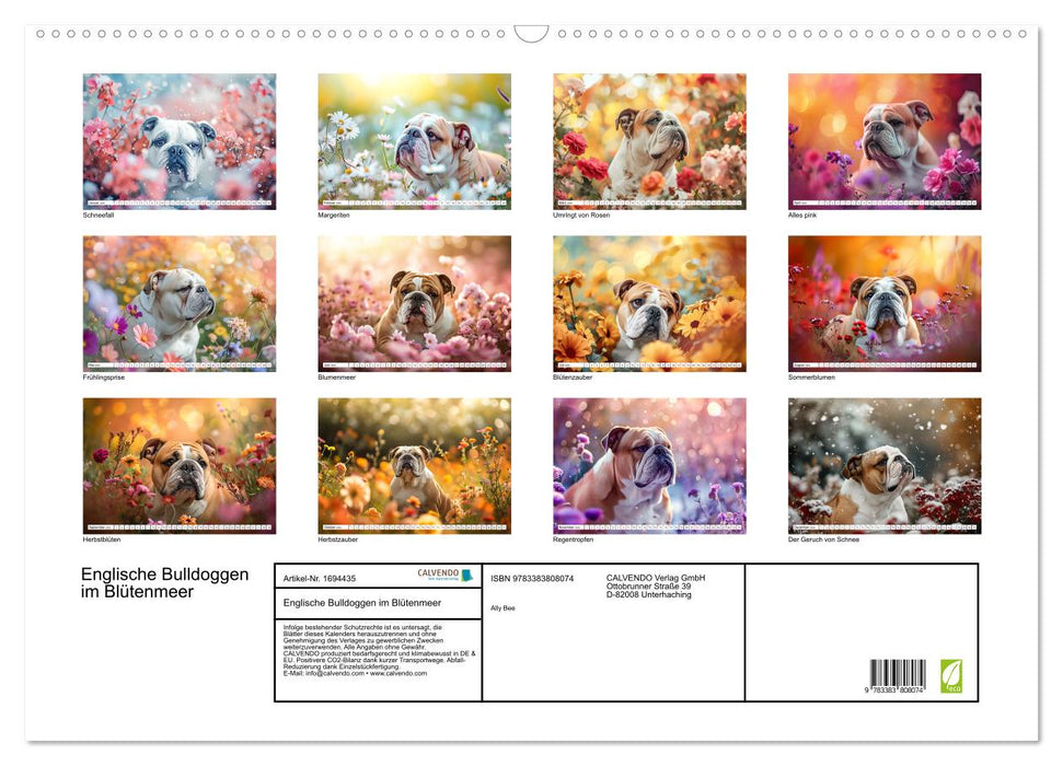 Englische Bulldoggen im Blütenmeer (CALVENDO Wandkalender 2025)