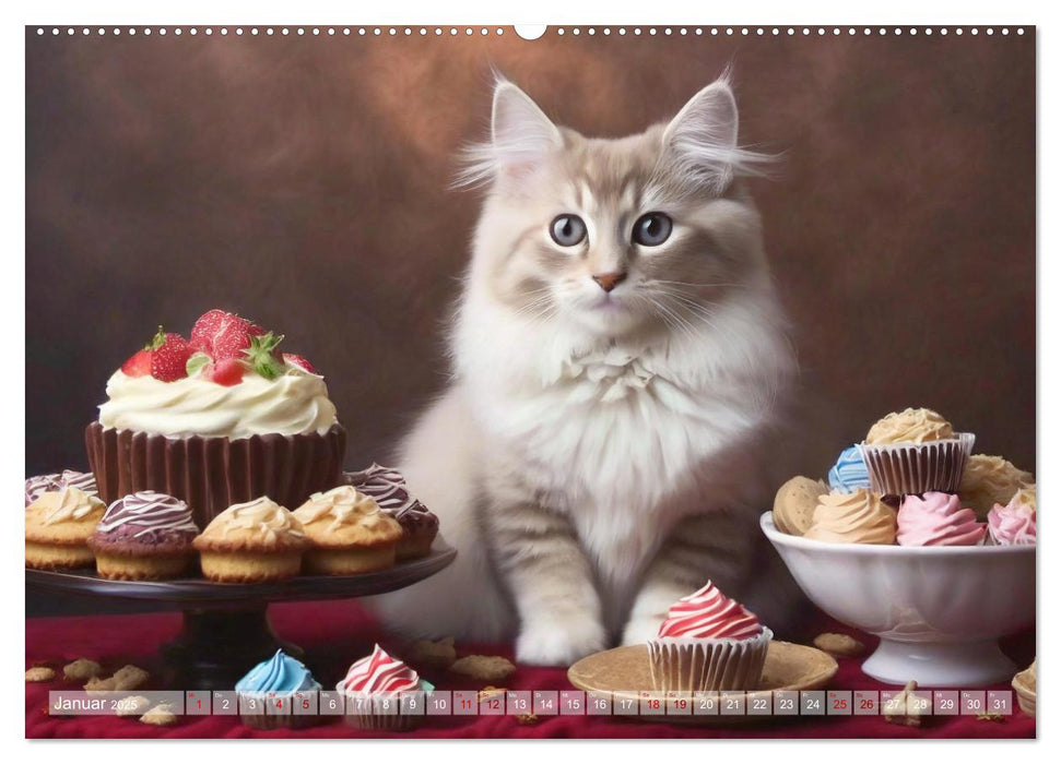 Süße Naschkatzen - Pelzige Leckermäulchen zwischen süßen Desserts und Torten (CALVENDO Wandkalender 2025)