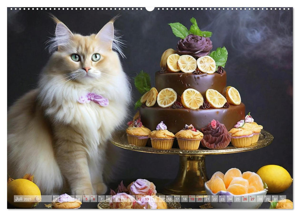 Süße Naschkatzen - Pelzige Leckermäulchen zwischen süßen Desserts und Torten (CALVENDO Premium Wandkalender 2025)