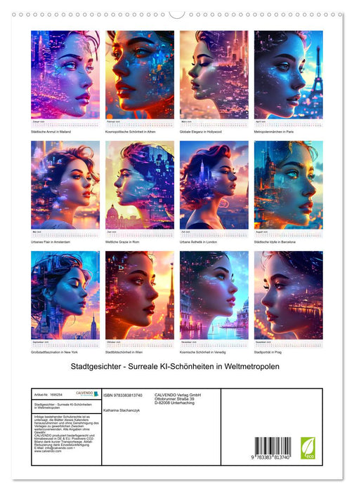 Stadtgesichter - Surreale KI-Schönheiten in Weltmetropolen (CALVENDO Premium Wandkalender 2025)
