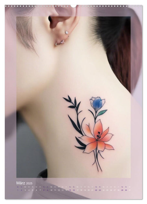 Florale Tattoos Stilvoll und minimalistisch (CALVENDO Wandkalender 2025)