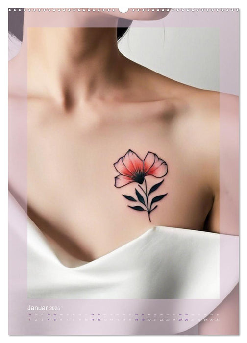 Florale Tattoos Stilvoll und minimalistisch (CALVENDO Premium Wandkalender 2025)