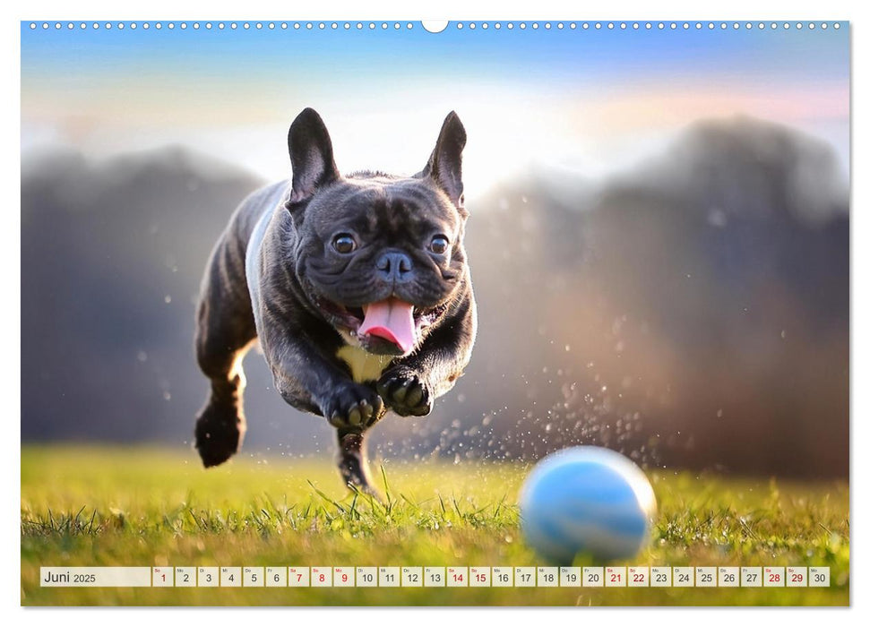 Bullys in Action - Französische Bulldoggen lieben Bälle (CALVENDO Wandkalender 2025)