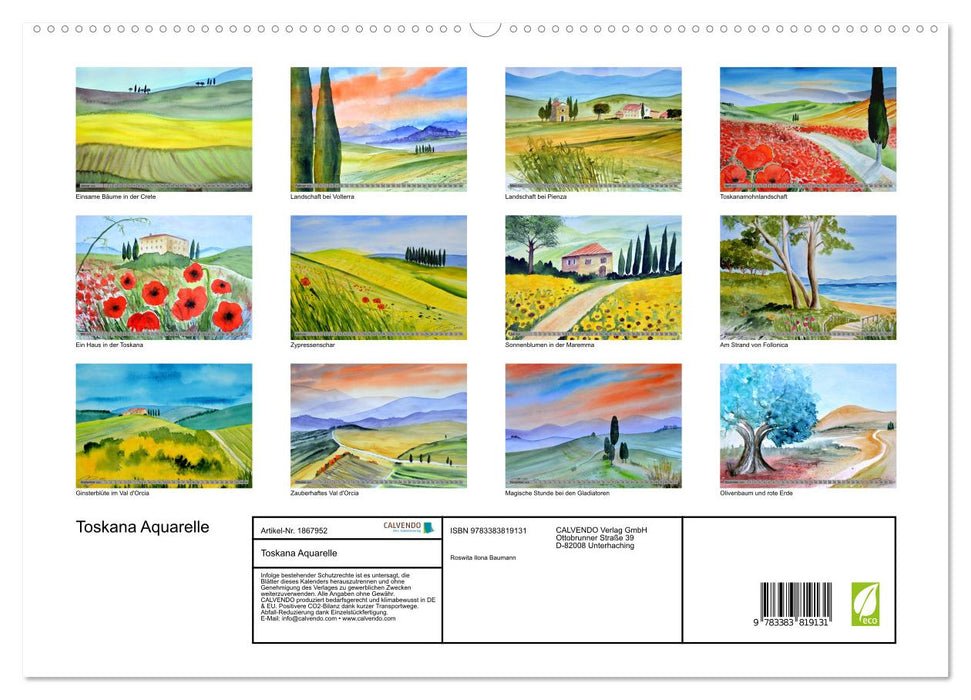 Toskana Aquarelle (CALVENDO Premium Wandkalender 2025)