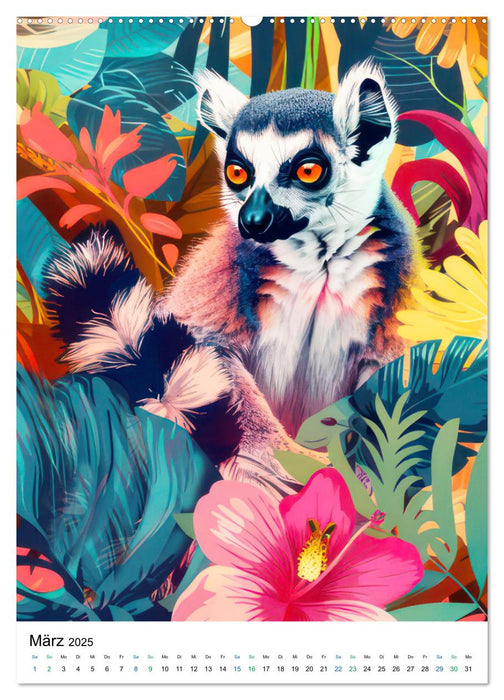 Dschungeltiere im Pop-Art Stil (CALVENDO Premium Wandkalender 2025)