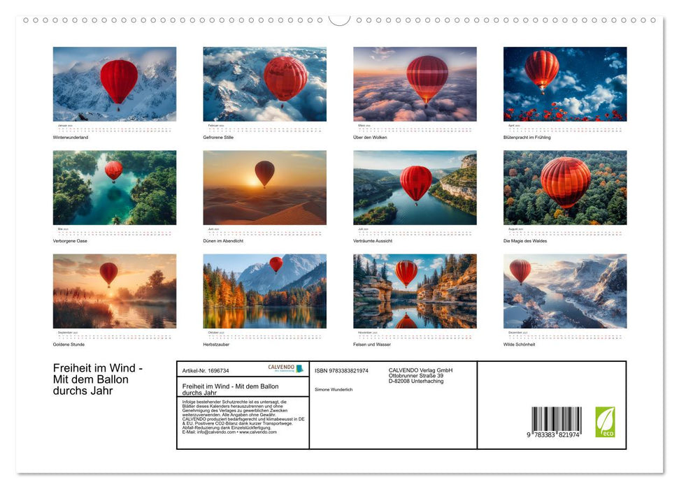 Freiheit im Wind - Mit dem Ballon durchs Jahr (CALVENDO Premium Wandkalender 2025)