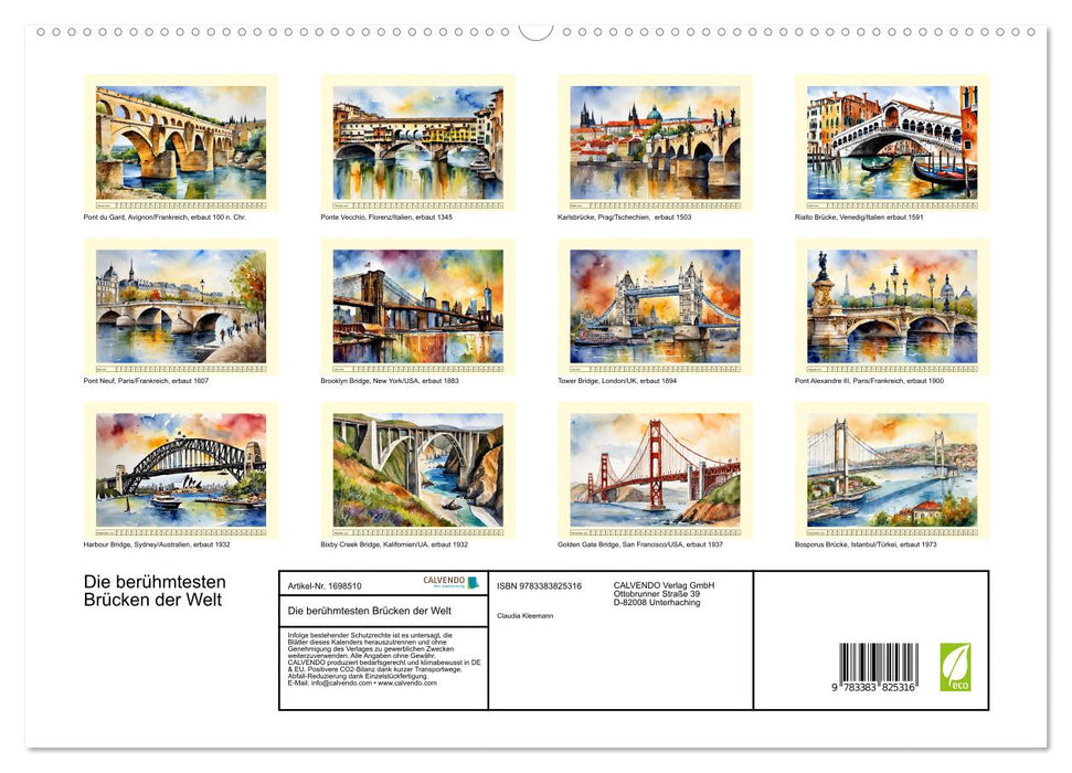Die berühmtesten Brücken der Welt (CALVENDO Premium Wandkalender 2025)