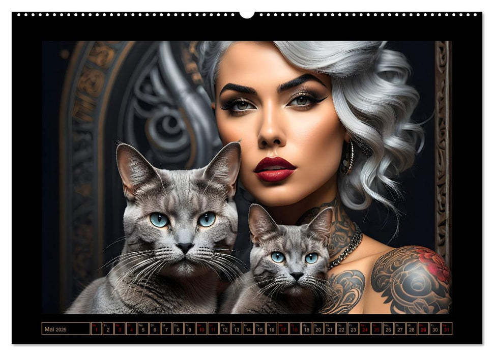 Geheimnisvolle Katzenfrauen (CALVENDO Wandkalender 2025)