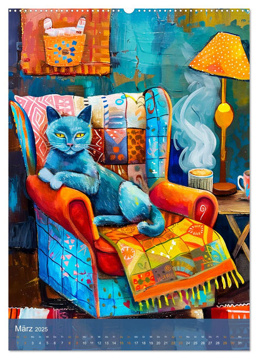 Katzenleben in Farbe - Witzige Szenen aus dem Katzenalltag (CALVENDO Premium Wandkalender 2025)