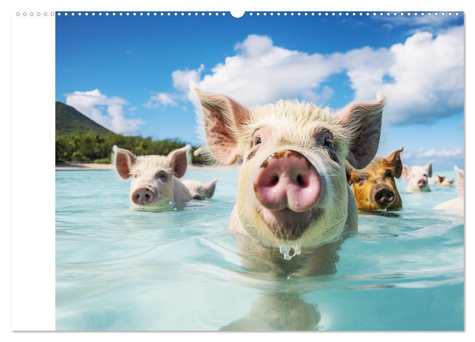 Schweinereien in der Karibik. Sonne und Spaß mit schwimmenden Schweinen (CALVENDO Wandkalender 2025)