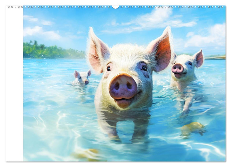 Schweinereien in der Karibik. Sonne und Spaß mit schwimmenden Schweinen (CALVENDO Wandkalender 2025)