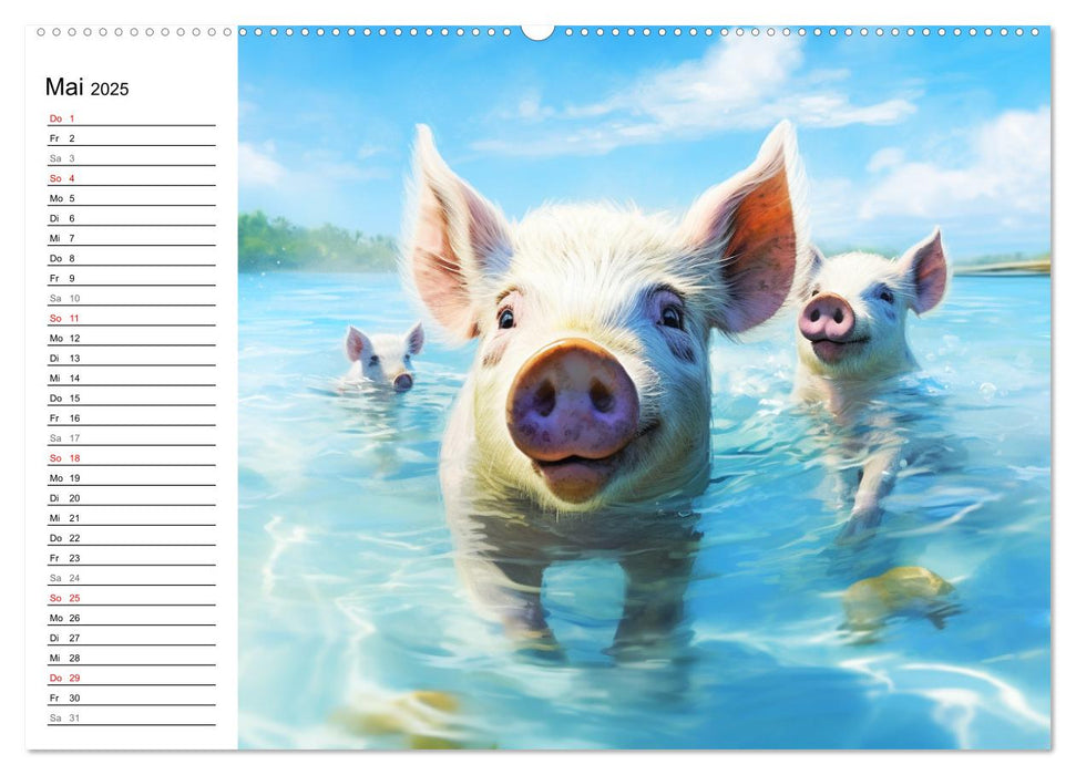 Schweinereien in der Karibik. Sonne und Spaß mit schwimmenden Schweinen (CALVENDO Premium Wandkalender 2025)