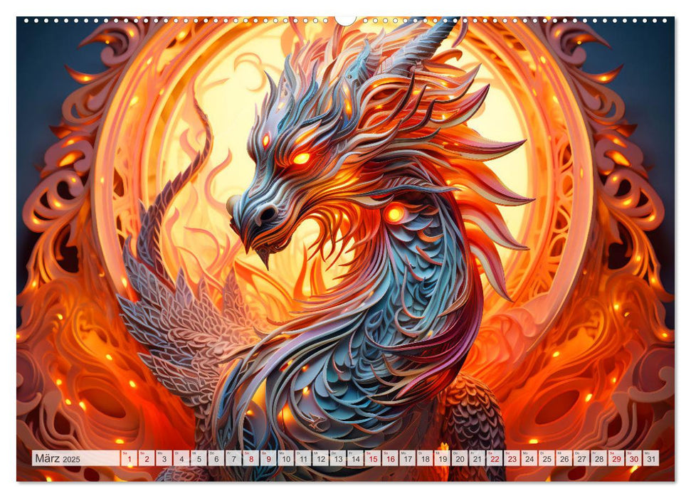 Quilling-Drachen - Jahr des Drachen (CALVENDO Premium Wandkalender 2025)