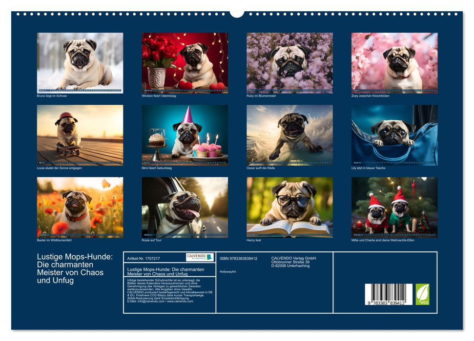 Lustige Mops-Hunde: Die charmanten Meister von Chaos und Unfug (CALVENDO Premium Wandkalender 2025)