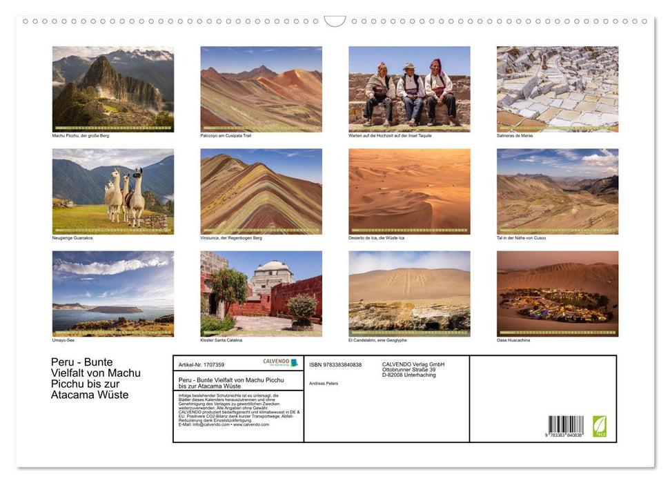 Peru - Bunte Vielfalt von Machu Picchu bis zur Atacama Wüste (CALVENDO Wandkalender 2025)