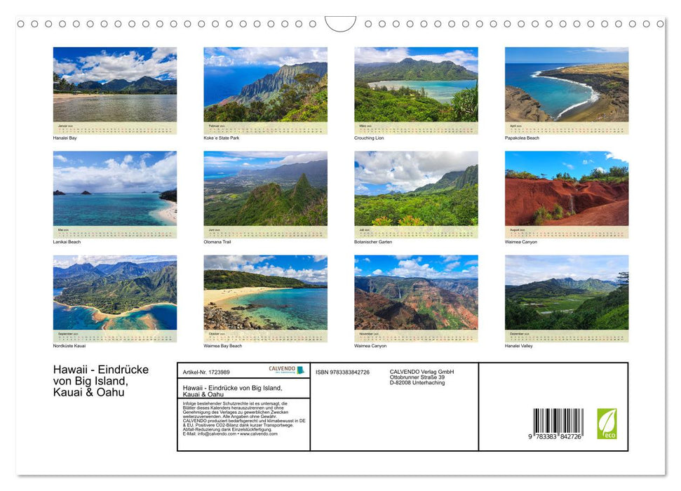 Hawaii - Eindrücke von Big Island, Kauai & Oahu (CALVENDO Wandkalender 2025)