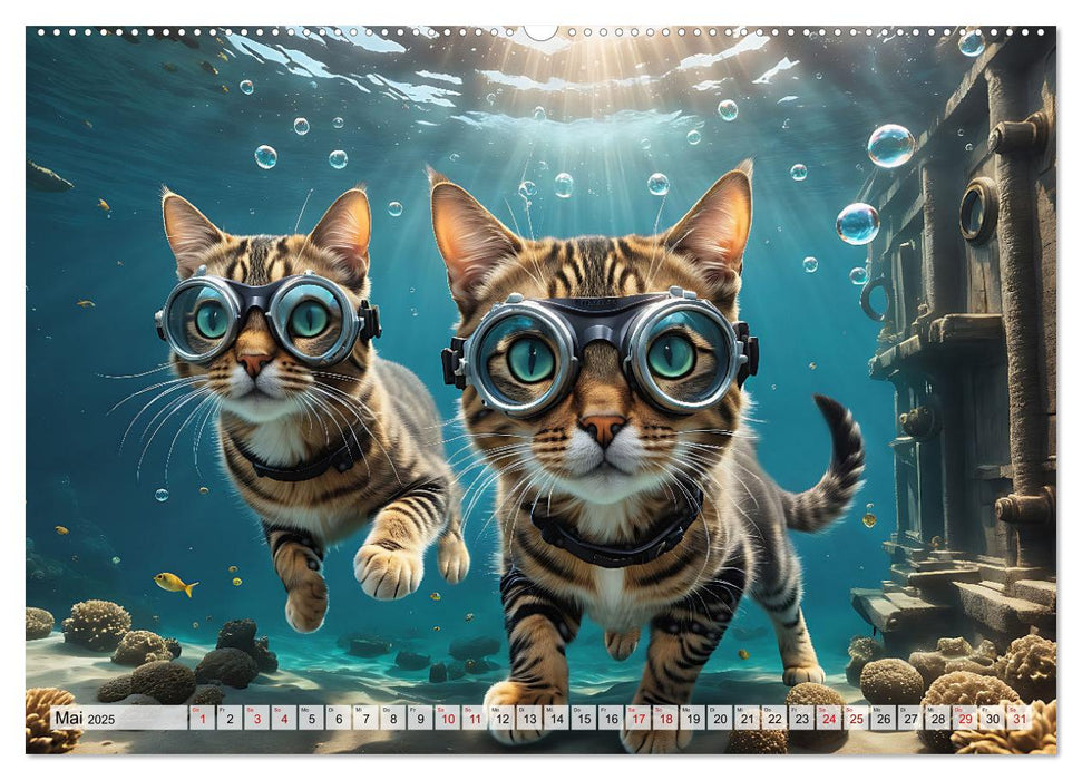 Katzen unter Wasser (CALVENDO Wandkalender 2025)