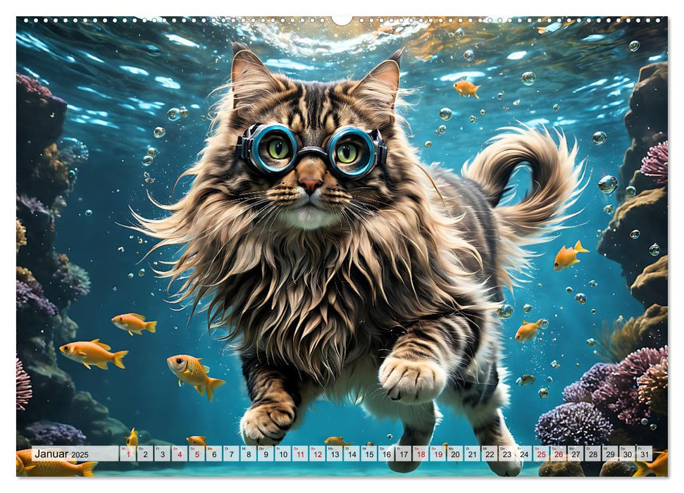 Katzen unter Wasser (CALVENDO Premium Wandkalender 2025)