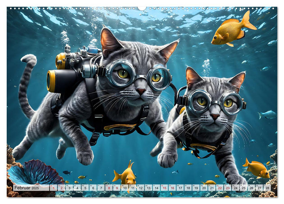 Katzen unter Wasser (CALVENDO Premium Wandkalender 2025)