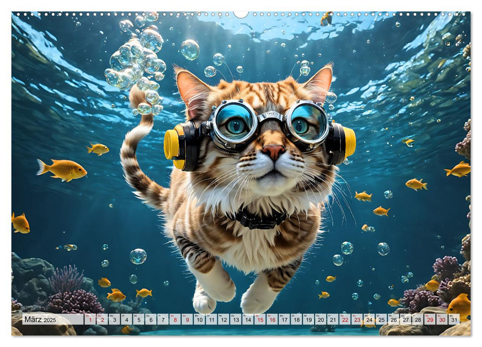 Katzen unter Wasser (CALVENDO Premium Wandkalender 2025)