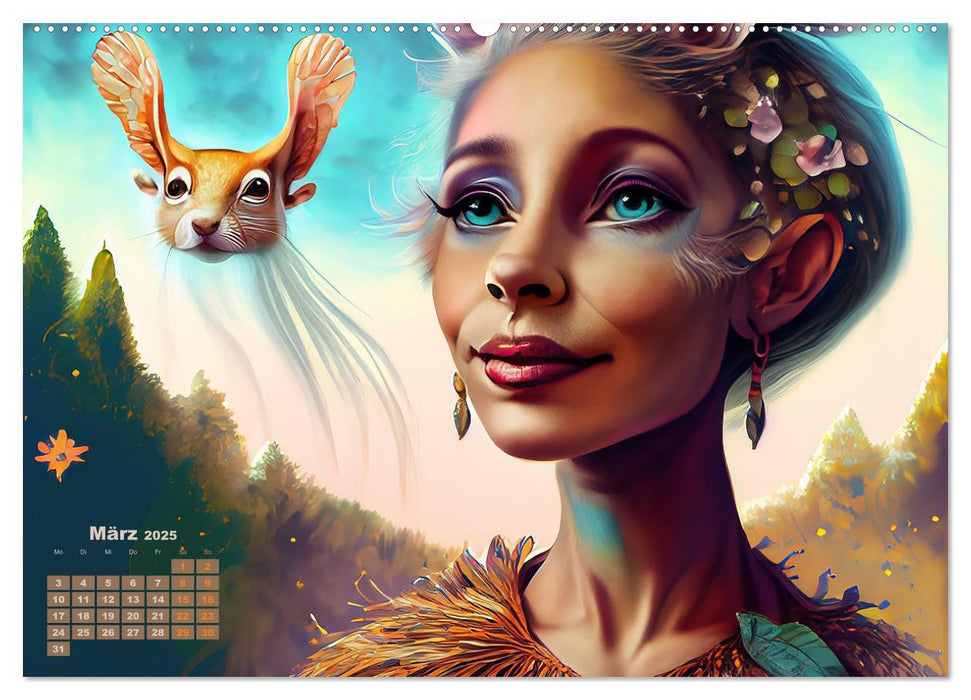 Fantasy Tier Frauen Portraits (CALVENDO Premium Wandkalender 2025)