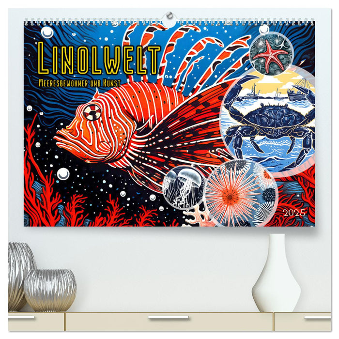 Linolwelt - Meeresbewohner und Kunst (CALVENDO Premium Wandkalender 2025)