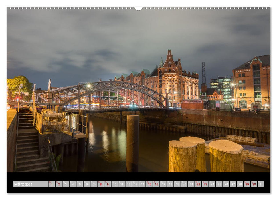 Hamburgs Brücken bei Nacht (CALVENDO Wandkalender 2025)