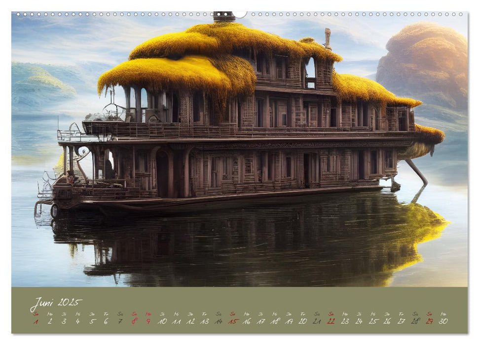 Romantische Fantasy Hausboote Magische Stimmungen in der Dämmerung (CALVENDO Wandkalender 2025)