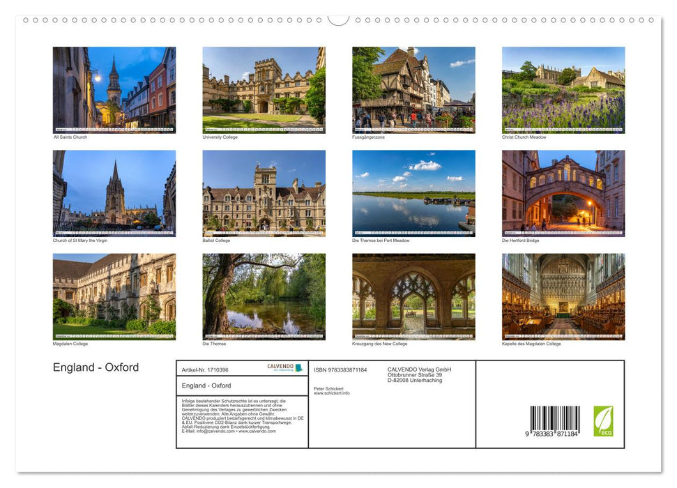 England - Oxford (CALVENDO Premium Wandkalender 2025)