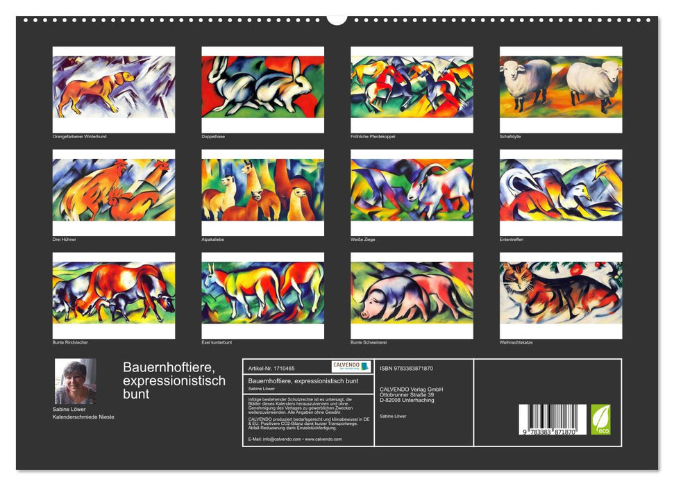 Bauernhoftiere, expressionistisch bunt (CALVENDO Premium Wandkalender 2025)