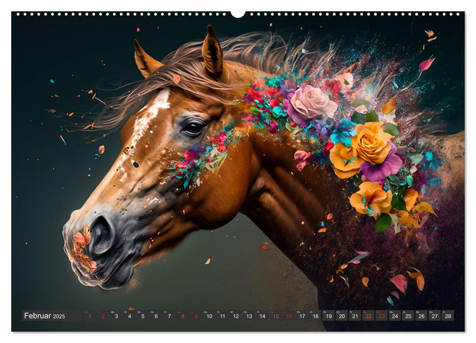 Pferde und Blumen (CALVENDO Premium Wandkalender 2025)