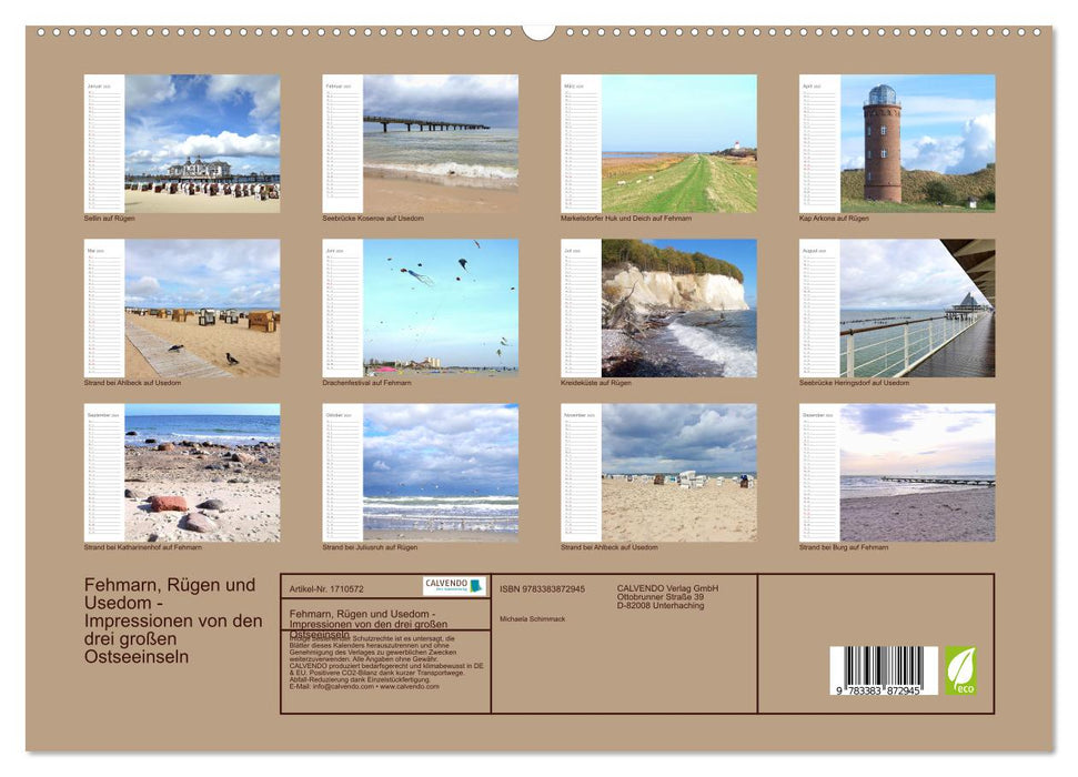 Fehmarn, Rügen und Usedom - Impressionen von den drei großen Ostseeinseln (CALVENDO Premium Wandkalender 2025)