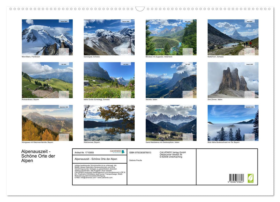 Alpenauszeit - Schöne Orte der Alpen (CALVENDO Wandkalender 2025)