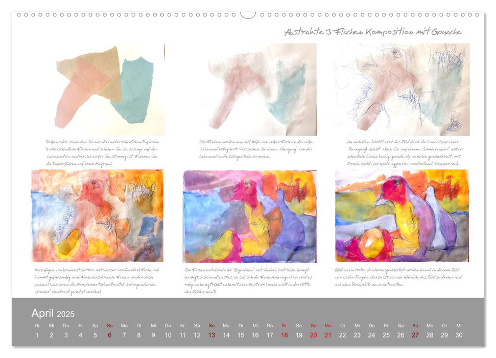 Voller Freude mit Malen durch das Jahr! 12 ausführliche Schritt-für-Schritt-Anleitungen (CALVENDO Premium Wandkalender 2025)