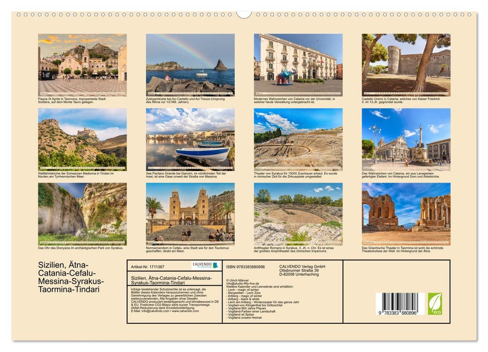 Sizilien, Ätna-Catania-Cefalu-Messina-Syrakus-Taormina-Tindari (CALVENDO Premium Wandkalender 2025)