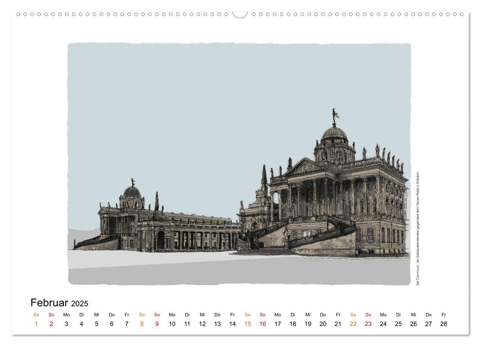 Potsdamer Sehenswürdigkeiten in Ink und Farbe (CALVENDO Wandkalender 2025)