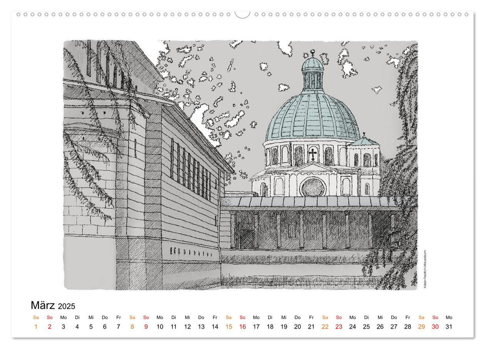 Potsdamer Sehenswürdigkeiten in Ink und Farbe (CALVENDO Wandkalender 2025)