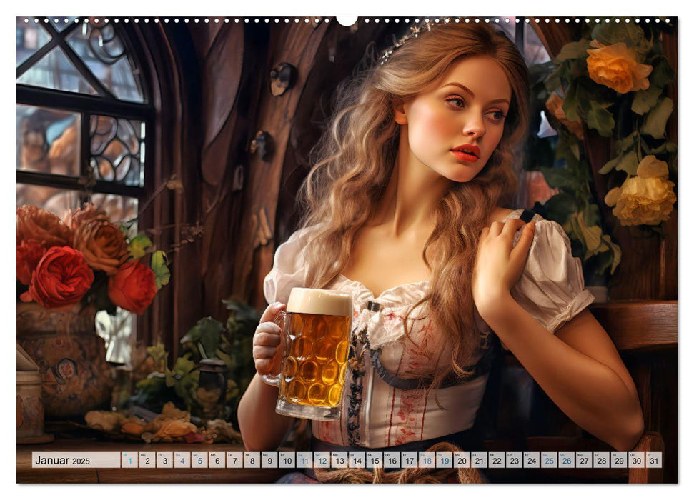 Bierzeltköniginnen - Biergenuss im Dirndl (CALVENDO Wandkalender 2025)