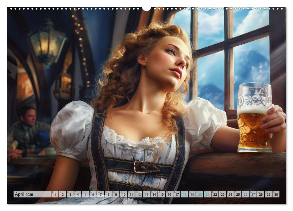 Bierzeltköniginnen - Biergenuss im Dirndl (CALVENDO Wandkalender 2025)