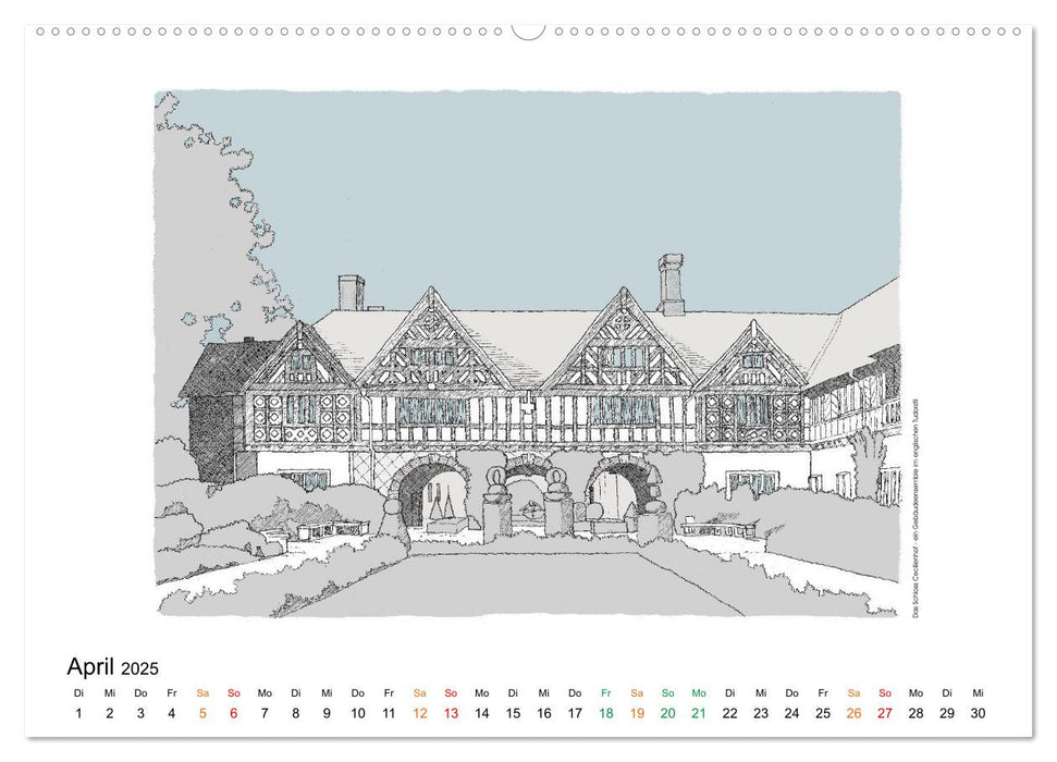 Potsdamer Sehenswürdigkeiten in Ink und Farbe (CALVENDO Premium Wandkalender 2025)