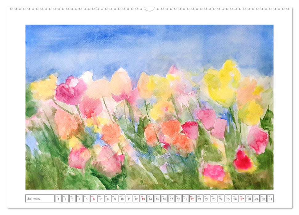 Im Rausch der Blüten - Farbenfroh gemalte Blumenwiesen (CALVENDO Premium Wandkalender 2025)