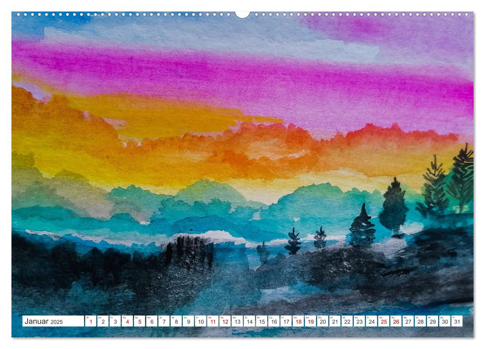 Roland Reiff Aquarelle Himmelslanschaften (CALVENDO Premium Wandkalender 2025)