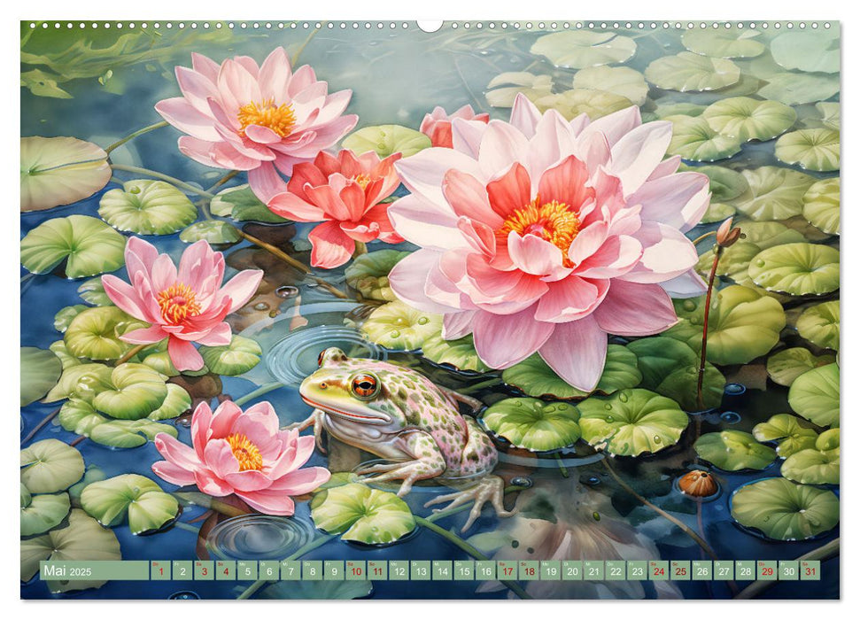 Buntes Treiben am Wasser - Fantasie Aquarelle der Tiere am Gewässer (CALVENDO Wandkalender 2025)