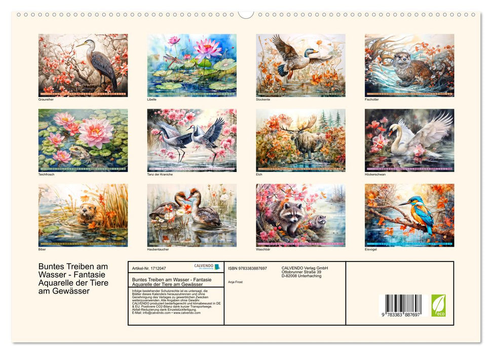 Buntes Treiben am Wasser - Fantasie Aquarelle der Tiere am Gewässer (CALVENDO Premium Wandkalender 2025)