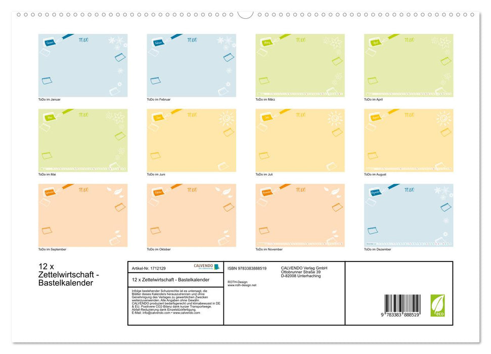 12 x Zettelwirtschaft - Bastelkalender (CALVENDO Premium Wandkalender 2025)