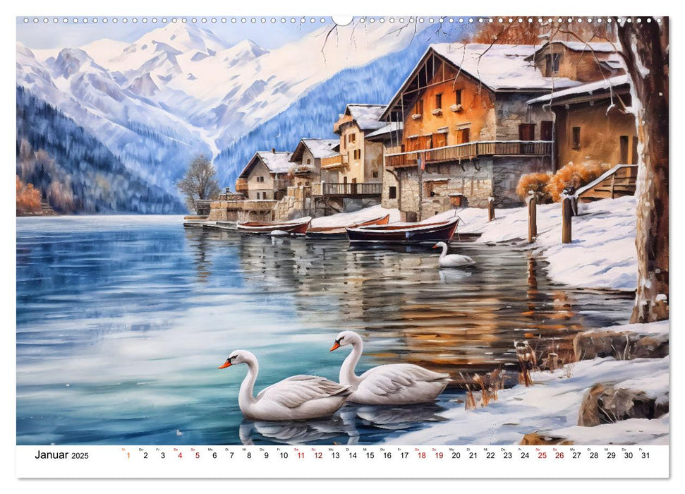 Südalpines Flair - Seen, Berge und Fantasiestädte (CALVENDO Premium Wandkalender 2025)