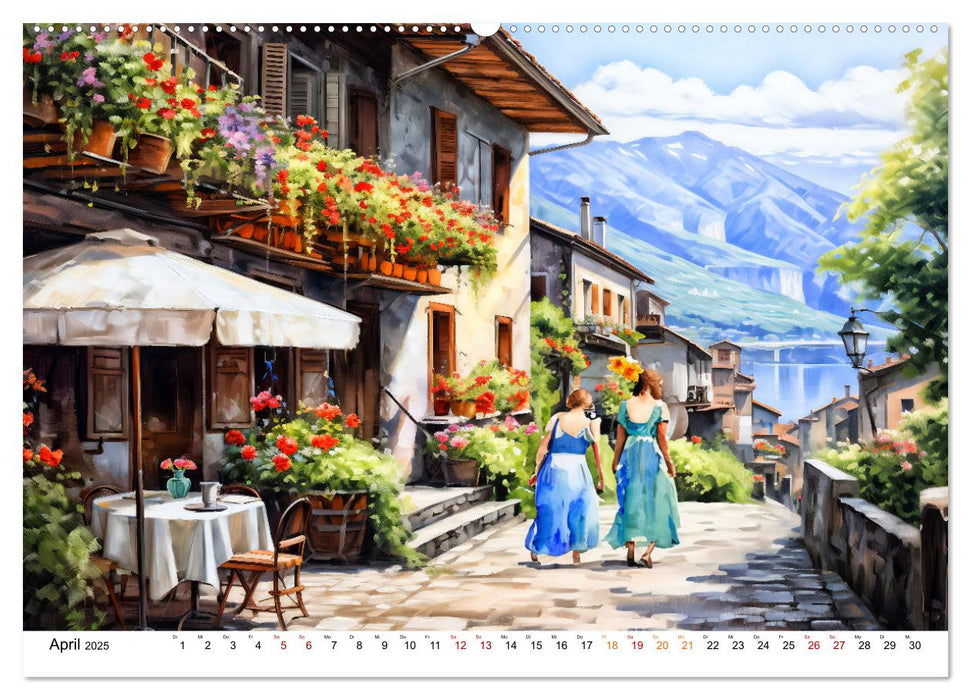 Südalpines Flair - Seen, Berge und Fantasiestädte (CALVENDO Premium Wandkalender 2025)