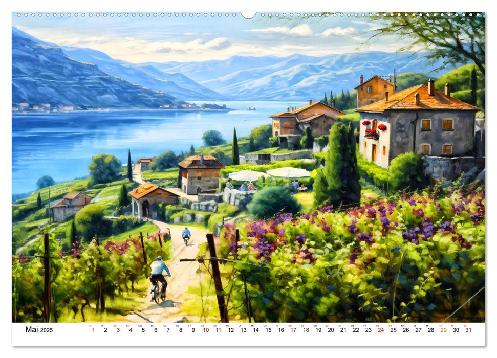 Südalpines Flair - Seen, Berge und Fantasiestädte (CALVENDO Premium Wandkalender 2025)